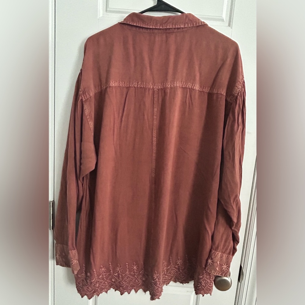 Terracotta Solitaire Embroidered Button-Down Shirt - image 3